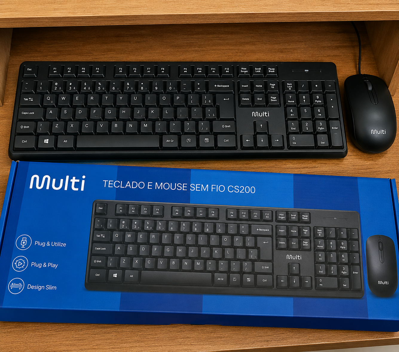 Kit Teclado e Mouse Sem Fio Slim Multilaser